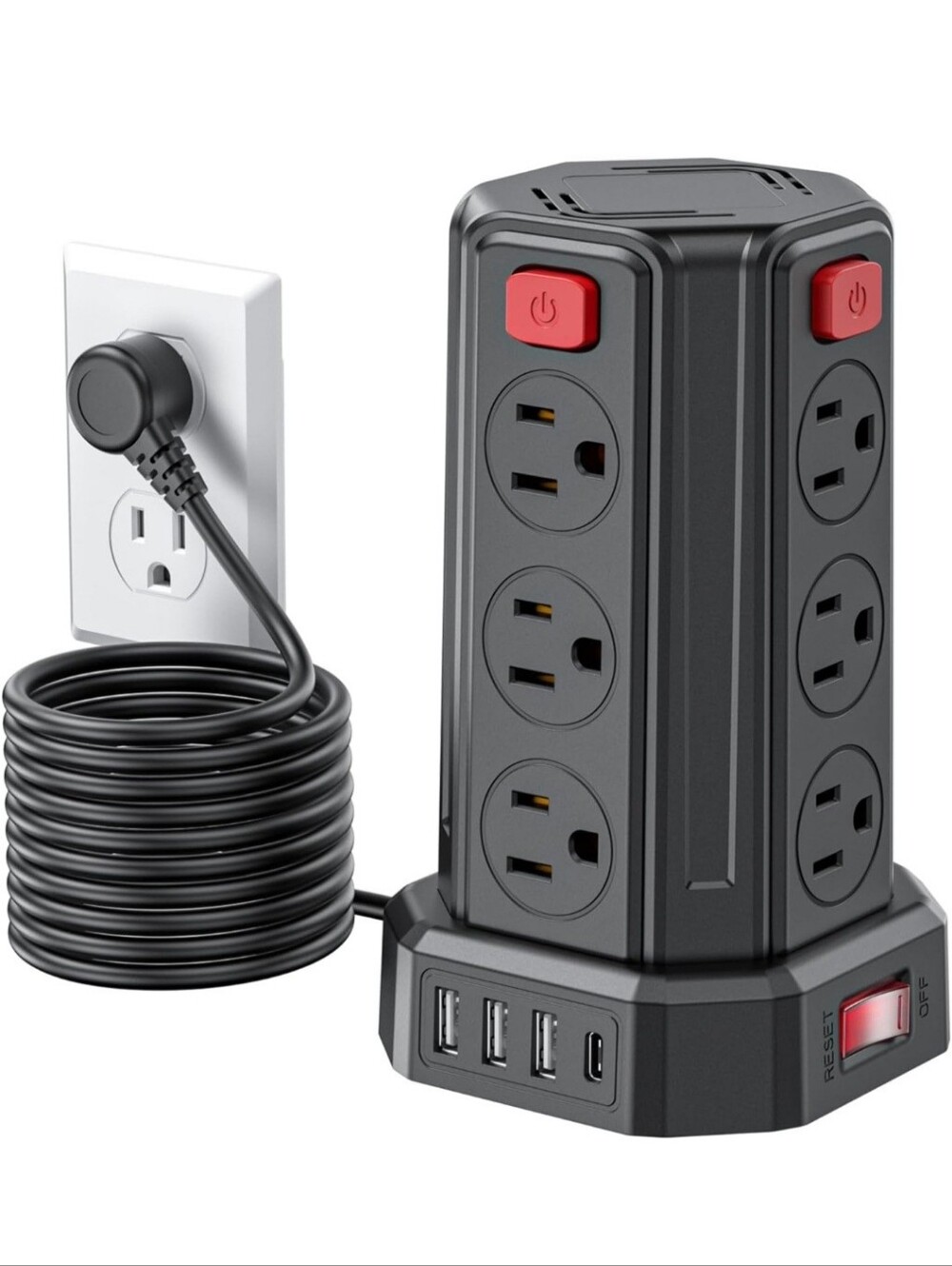 Power Strip 10 Ft Extension Cord with 12 AC Multiple Outlets 4 USB (1 USB C)